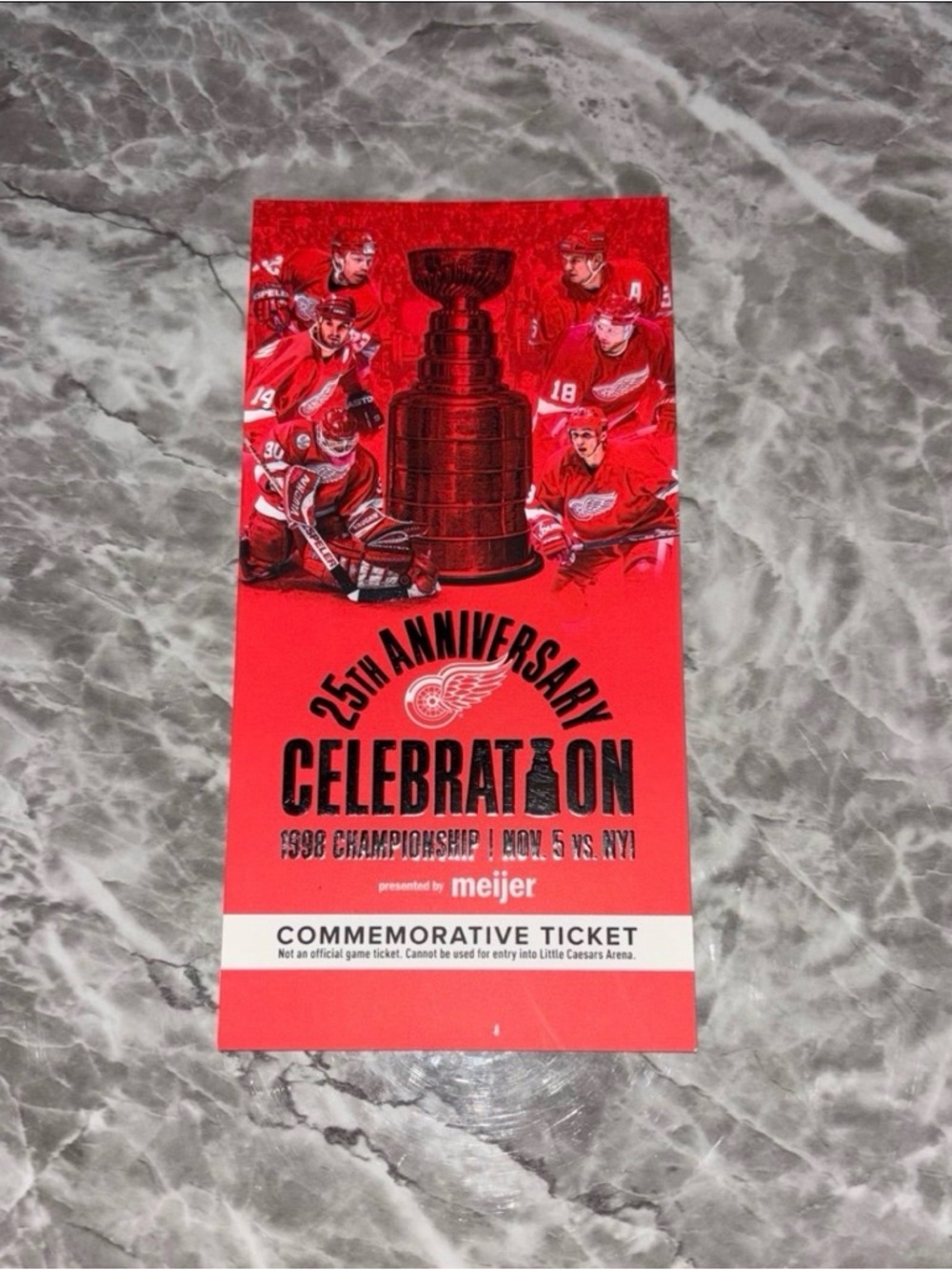 Detroit Red Wings 25th Anniversary 1998 Celebration Commemorative Ticket
